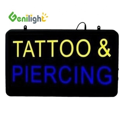 Signo abierto de neón de LED de tatuaje con diseño de forma rectangular y material de resina epoxi
