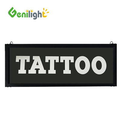 Signo abierto de neón de LED de tatuaje con diseño de forma rectangular y material de resina epoxi