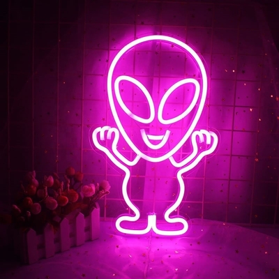 Publicidad personalizada de la tienda LED Neon Sign con diseño alienígena y material acrílico