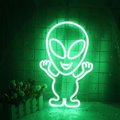 Publicidad personalizada de la tienda LED Neon Sign con diseño alienígena y material acrílico