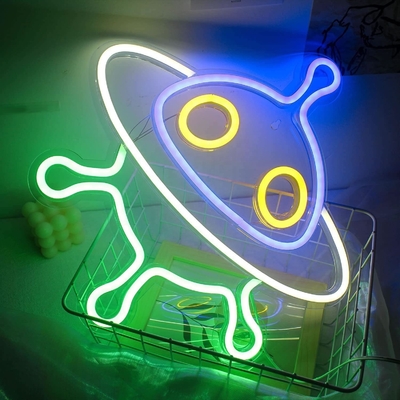 Signos de neón acrílicos de naves espaciales personalizados para decoración de paredes y luz nocturna LED OVNI