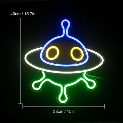 Signos de neón acrílicos de naves espaciales personalizados para decoración de paredes y luz nocturna LED OVNI