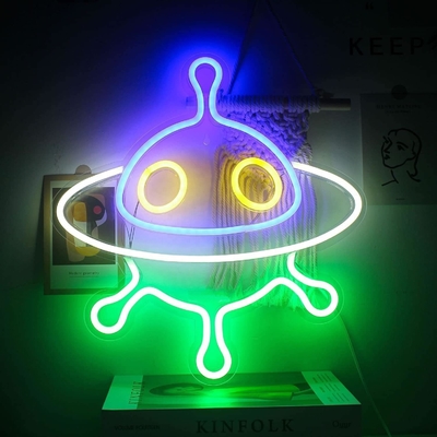 Signos de neón acrílicos de naves espaciales personalizados para decoración de paredes y luz nocturna LED OVNI