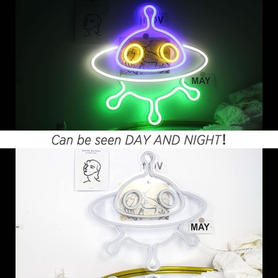 Signos de neón acrílicos de naves espaciales personalizados para decoración de paredes y luz nocturna LED OVNI