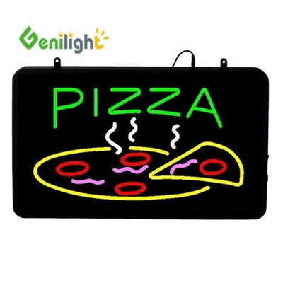 ABS de molde abierto Rectángulo personalizado Luz de la pared de la pizza Acrílico Open Sign Neon Led con chian colgante