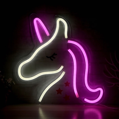 Luz de neón unicornio personalizado LED brillante rosa y blanco signo de neón para el dormitorio perfecto