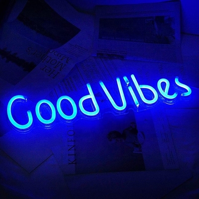 27.5 * 15cm Custom Blue Good Vibes Neon Sign para decoración de la pared del dormitorio Iluminación con USB