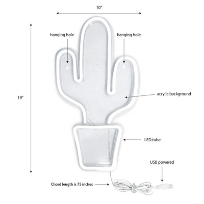 Signo de neón LED con USB para decoración del dormitorio Gran forma de cactus para niños Niños adolescentes Niñas dormitorio