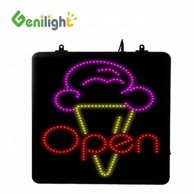 Señales de neón LED de helados rectangulares con iluminación de animación de marco abierto moldeado ABS
