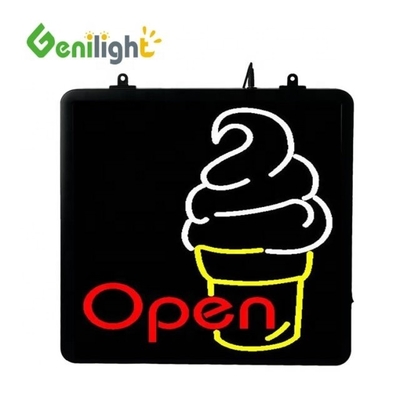 Señales de neón LED de helados rectangulares con iluminación de animación de marco abierto moldeado ABS