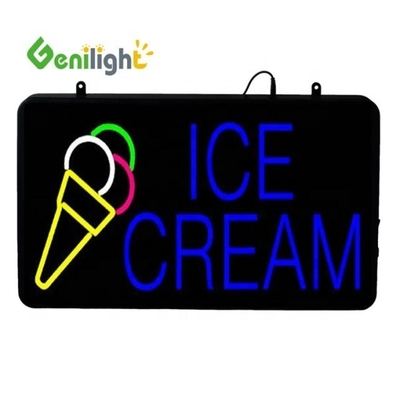 Señales de neón LED de helados rectangulares con iluminación de animación de marco abierto moldeado ABS