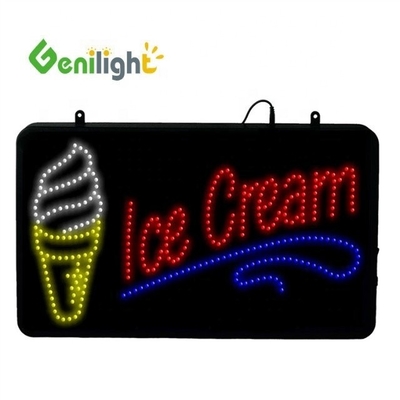 Señales de neón LED de helados rectangulares con iluminación de animación de marco abierto moldeado ABS