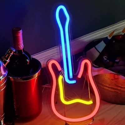 Alimentado con interruptor de encendido/apagado Dimmable 3D Guitar Neon Sign para Music Studio Diseño personalizado