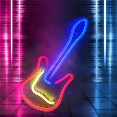 Alimentado con interruptor de encendido/apagado Dimmable 3D Guitar Neon Sign para Music Studio Diseño personalizado