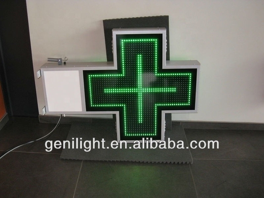 Exhibición exterior de doble cara de color verde LED de la farmacia de la cruz con ángulo de visión amplio