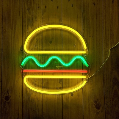 30*30cm Luz de neón LED USB alimentado hamburguesa Signo de neón de pared de arte Consumo de energía 0