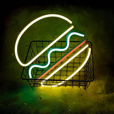 Indicador de luz de neón LED personalizado para decoración de paredes 1 Consumo de energía Luz de neón hamburguesa