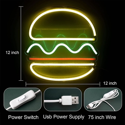 Indicador de luz de neón LED personalizado para decoración de paredes 1 Consumo de energía Luz de neón hamburguesa
