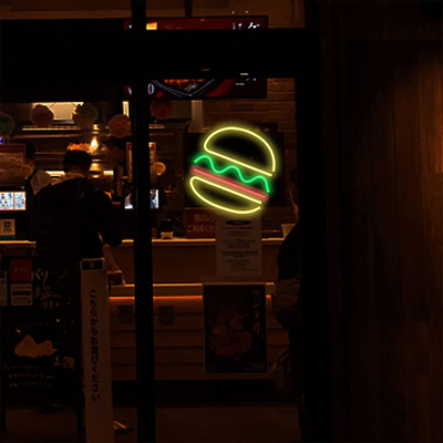 Indicador de luz de neón LED personalizado para decoración de paredes 1 Consumo de energía Luz de neón hamburguesa