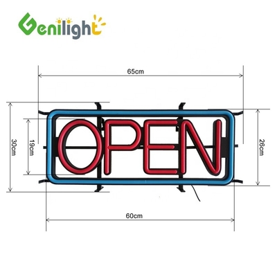 Signos de apertura LED con opciones de encendido/apagado y parpadeo en forma ovalada brillante 58*36 Tamaño del panel