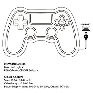 Lámpara de señalización LED para decoración de sala de juegos de forma de Gamepad 41 * 26,5cm Consumo de energía