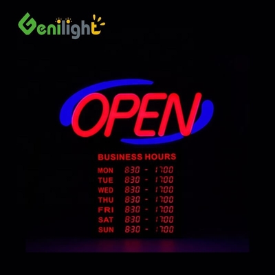 Genilight Indoor 22*13 pulgadas DC12v OPEN 24 horas LED Light Sign Opción de forma personalizada