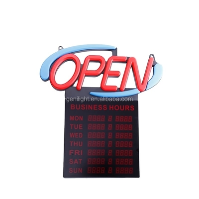 Signo abierto de neón LED acrílico con horas 12V Voltado de entrada Diseño fácil y de moda 54x52cm