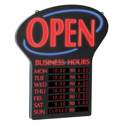Signo LED de forma personalizada abierto/cerrado con consumo de horas para aplicaciones en interiores