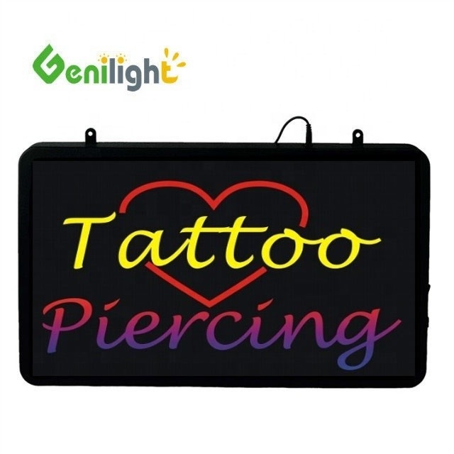 Signo abierto de neón de LED de tatuaje con diseño de forma rectangular y material de resina epoxi