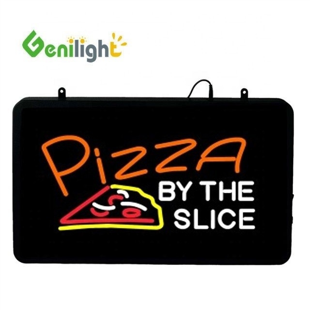 Personalizado Genilight 22 * 13 pulgadas CE RoHS Acrílico PIZZA BY THE SLICE LED neón de signo abierto