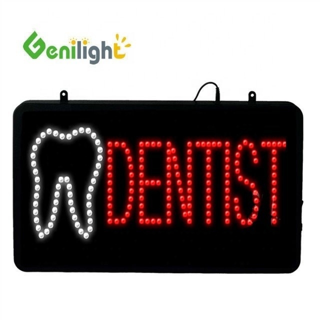 Genilight Indoor 56*33cm LED Open Sign Alto brillo Bajo voltaje para publicidad de dentistas