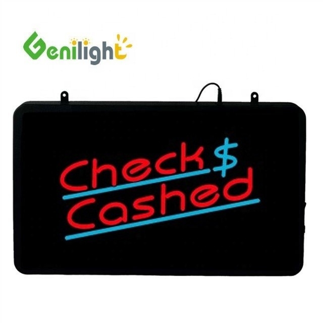 Genilight 22 * 13 pulgadas Super brillo LED Chequeo carta cobrada neón signo abierto para interiores