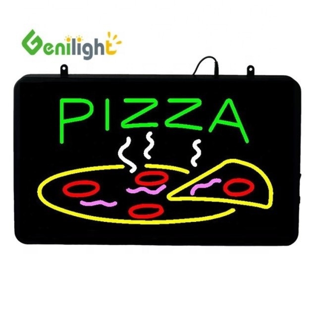 ABS de molde abierto Rectángulo personalizado Luz de la pared de la pizza Acrílico Open Sign Neon Led con chian colgante