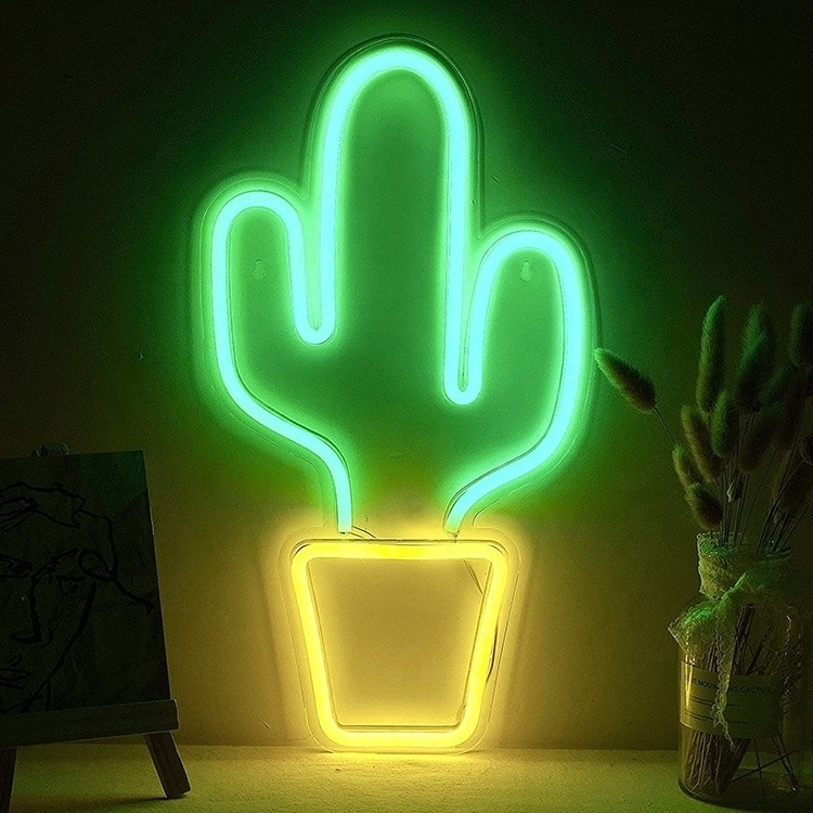 Signo de neón LED con USB para decoración del dormitorio Gran forma de cactus para niños Niños adolescentes Niñas dormitorio