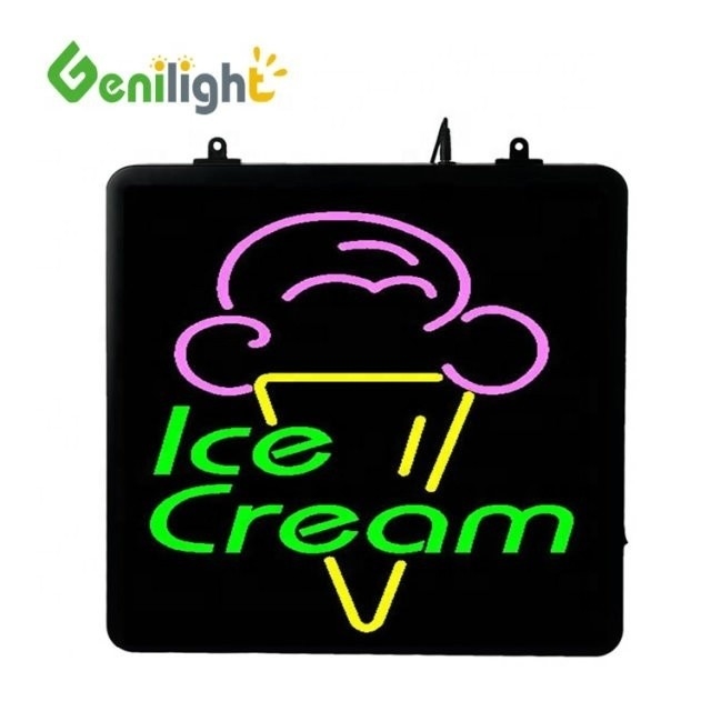 Señales de neón LED de helados rectangulares con iluminación de animación de marco abierto moldeado ABS
