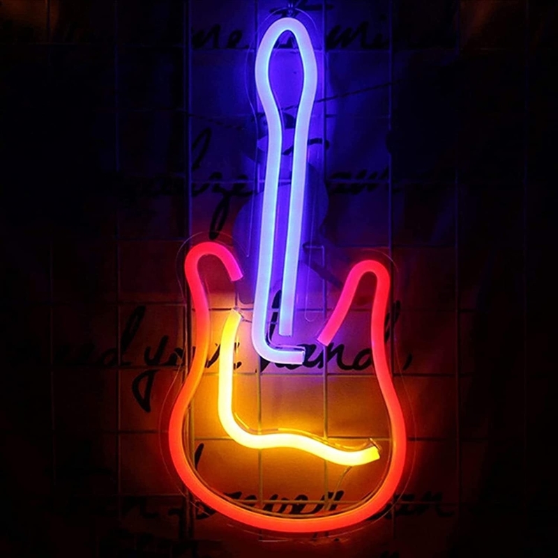 Alimentado con interruptor de encendido/apagado Dimmable 3D Guitar Neon Sign para Music Studio Diseño personalizado