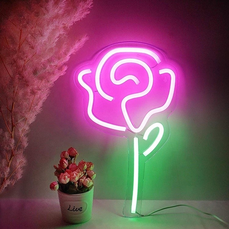 5V de voltaje LED luces de flores rosa neón signo para decoración de la pared del dormitorio