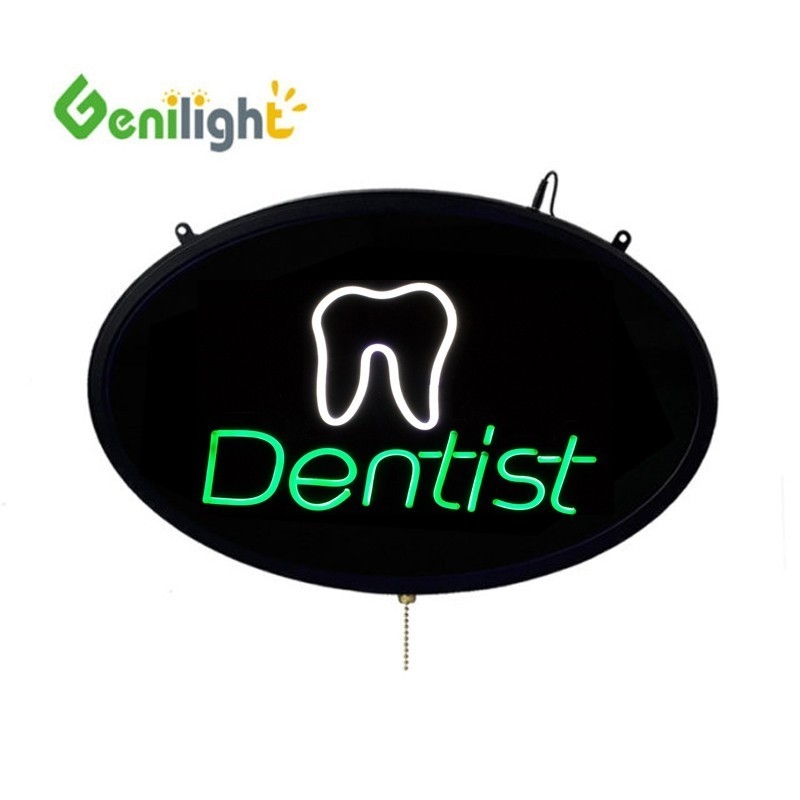 ABS Open-Mold Genilight Oval 58 * 36cm LED Neón Signo abierto con el logotipo del diente
