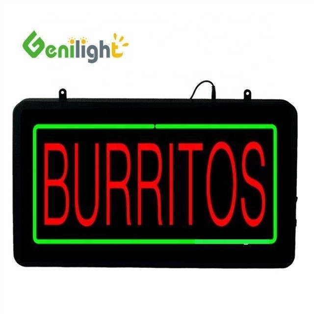 Diseño personalizado DC12V BURRITOS LED Neon Open Sign por Genilight Calificación IP Profundidad de color