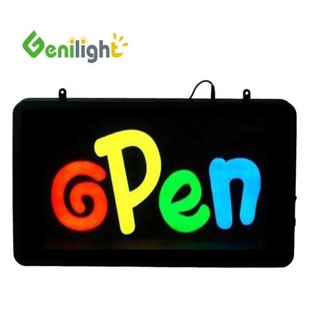 Modo de animación intermitente Genilight 56*33 cm Color completo LED electrónico de neón OPEN Sign
