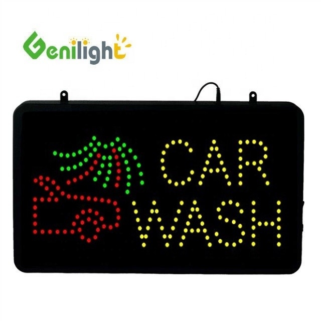 Genilight Indoor 22*13 pulgadas DC12v LED lavado de coches señal abierta con fondo de plástico de aluminio