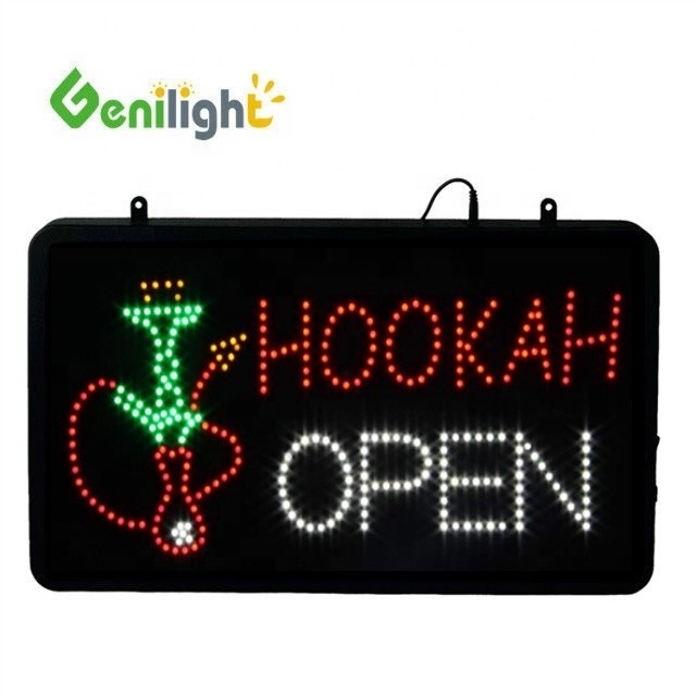 Brillo Genilight Interior 22 * 13 pulgadas CE y RoHS DC12V Acrílico LED Hookah Signo abierto