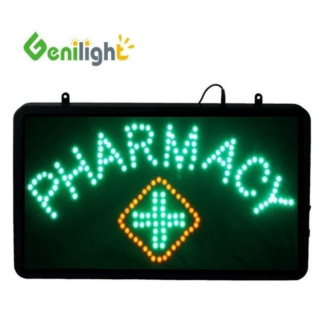 Genilight Indoor 56*33cm DC12V LED Open Sign Farmacia Programa Panel de visualización LED en el interior