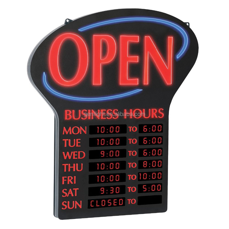 Signo LED de forma personalizada abierto/cerrado con consumo de horas para aplicaciones en interiores